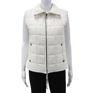 Chanel Womens Quilted White Vest Zip 60% Polyurethane Sleeveless Size 40